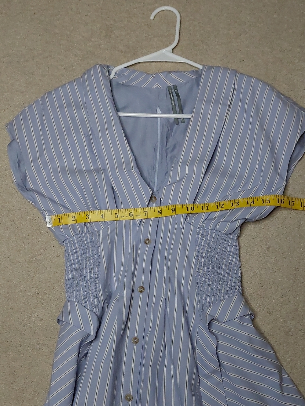 Anthropologie Short-Sleeve V-Neck Pleated Blue White Stripe Midi Dress Sz XS - Picture 9 of 17